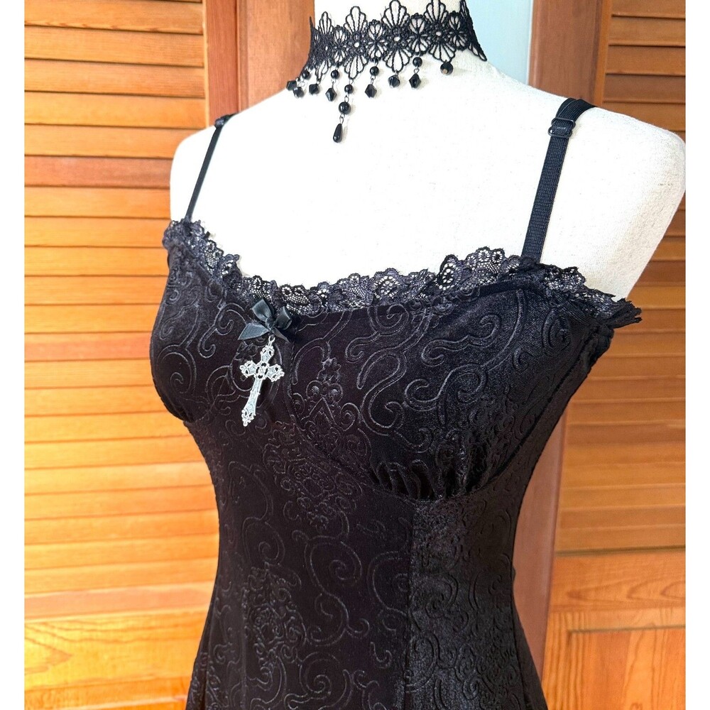 Gothic Lolita Victorian My Summer Woes Black Soft Jacquard Velvet Mini Dress M - Picture 8 of 11